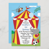 カスタマイズ可能な子供サーカス誕生日パーティー 招待状 (正面/裏面)