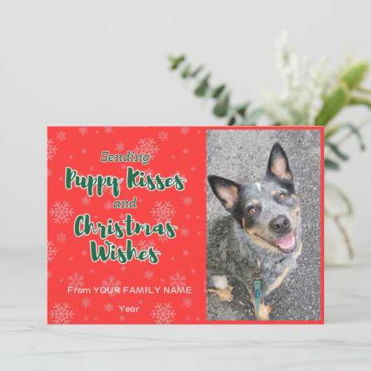 カスタマイズ可能な子犬のキスとクリスマスの願い シーズンカード (スタンド正面)
