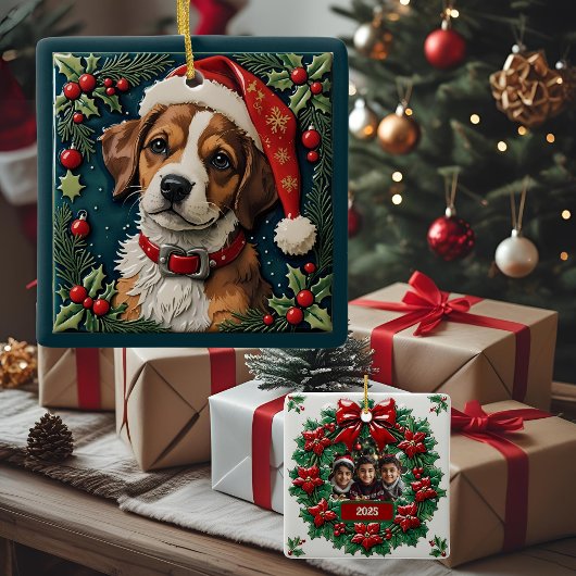 カスタマイズ可能な子犬のワンダー クリスマス セラミックオーナメント