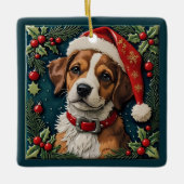 カスタマイズ可能な子犬のワンダー クリスマス セラミックオーナメント (正面)