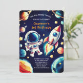 カスタマイズ可能な宇宙をテーマにした1回目の誕生日招待状 招待状 (スタンド正面)