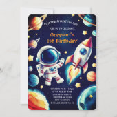 カスタマイズ可能な宇宙をテーマにした1回目の誕生日招待状 招待状 (正面)