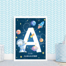 カスタマイズ可能な宇宙アドベンチャー文字「A」ポスター