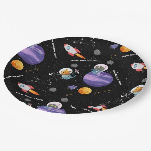 カスタマイズ可能な宇宙動物誕生日紙プレート ペーパープレート (アングル)