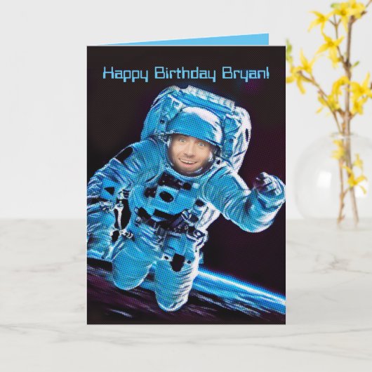 カスタマイズ可能な宇宙飛行士宇宙写真誕生日 カード (黄色い花)