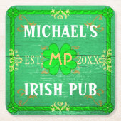 カスタマイズ可能な家のバーのアイルランドのパブの緑 スクエアペーパーコースター (正面)