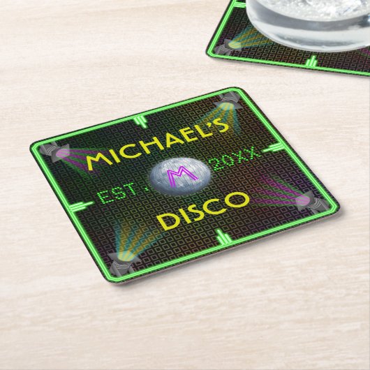 カスタマイズ可能な家のバーの70年代のディスコの球 スクエアペーパーコースター (アングル)