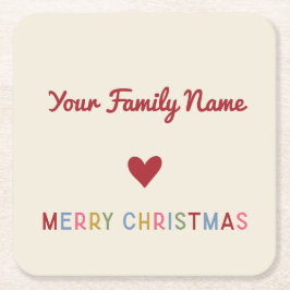 カスタマイズ可能な家族のモダンタイポグラフィハート スクエアペーパーコースター