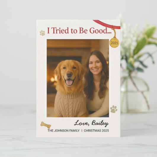 カスタマイズ可能な家族の写真を試した犬 シーズンカード (スタンド正面)