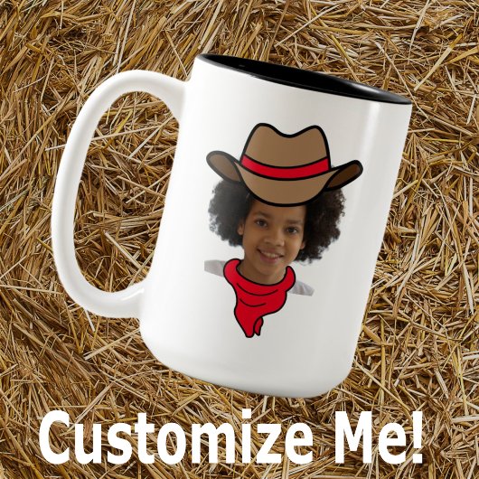 カスタマイズ可能な小さなカウボーイまたは女性のカーボーイフォトマグカップ ツートーンマグカップ