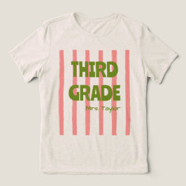 カスタマイズ可能な小学3年生ストライプ教師名ピンク トライブレンドTシャツ