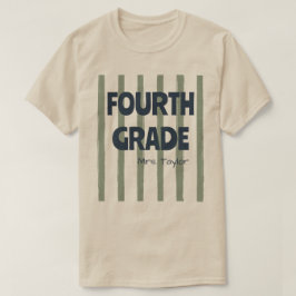 カスタマイズ可能な小学4年生ストライプ教師名セージグリーン Tシャツ