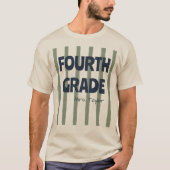 カスタマイズ可能な小学4年生ストライプ教師名セージグリーン Tシャツ (正面)