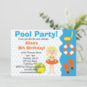 カスタマイズ可能な少女のプールパーティー誕生日 招待状 (スタンド正面)