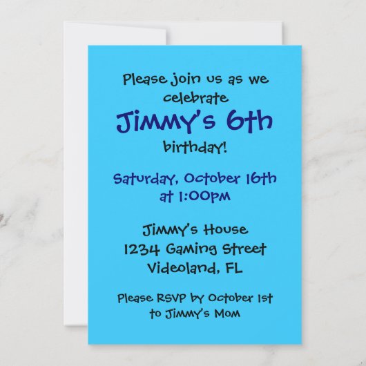 カスタマイズ可能な少年のゲーマーの誕生日パーティー招待状 招待状 (裏面)