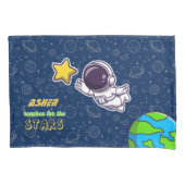 カスタマイズ可能な少年宇宙飛行士、星と宇宙探検家 枕カバー (正面左)