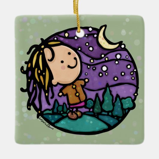 カスタマイズ可能な屋外アドベンチャーハイキングガール セラミックオーナメント (正面)