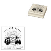 カスタマイズ可能な山と松の木の差出人住所 ラバースタンプ (押印)