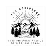 カスタマイズ可能な山と松の木の差出人住所 ラバースタンプ (インプリント)