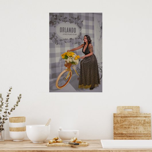 カスタマイズ可能な市名自転車アート – ヴィンテージスタイル ポスター (キッチン)