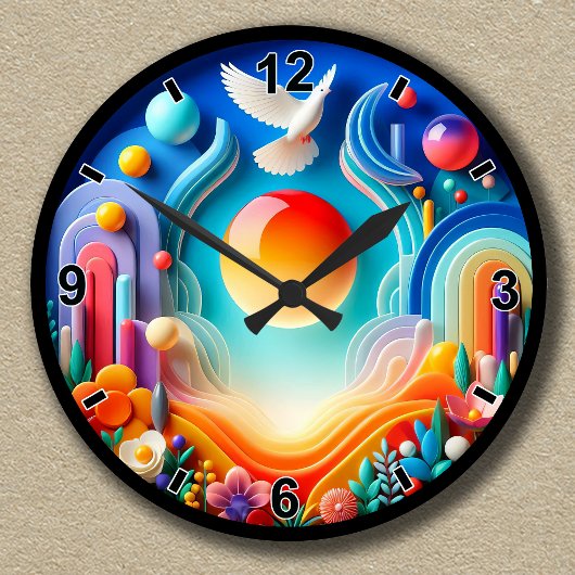 カスタマイズ可能な平和的なサンライズドーブ抽象芸術 ラウンド壁時計