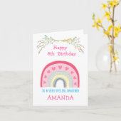 カスタマイズ可能な年齢と名前ガールレインボー誕生日 カード (黄色い花)