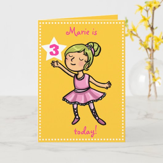 カスタマイズ可能な年齢の漫画バレエダンサー カード (黄色い花)