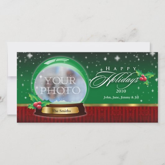 カスタマイズ可能な幸せな休日の雪の地球 シーズンカード (正面)