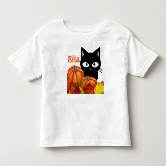 カスタマイズ可能な幼児用ハロウィーンブラックキャットTシャツ トドラーTシャツ (正面)