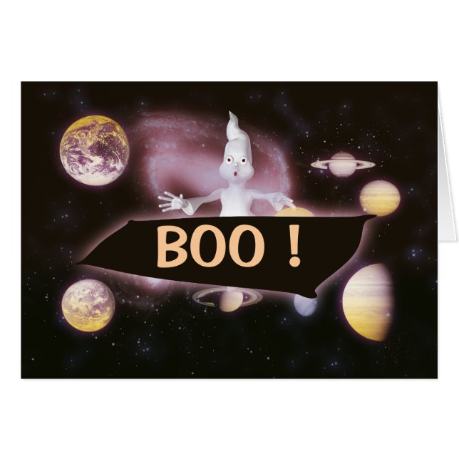 カスタマイズ可能な幽霊の宇宙の驚きカード- (正面横)
