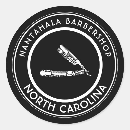 カスタマイズ可能な床屋かみそりアイコンクラシックラウンド ラウンドシール (正面)