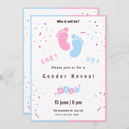 カスタマイズ可能な性別の表示招待状 招待状 (正面/裏面)