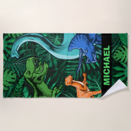 カスタマイズ可能な恐竜の子どもたちDino Jurasic Trex Boy ビーチタオル