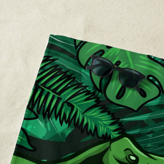 カスタマイズ可能な恐竜の子どもたちDino Jurasic Trex Boy ビーチタオル (インサイチュ)