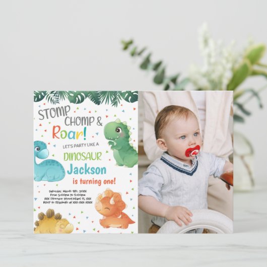 カスタマイズ可能な恐竜パーティの招待状 子供へ 招待状 (スタンド正面)