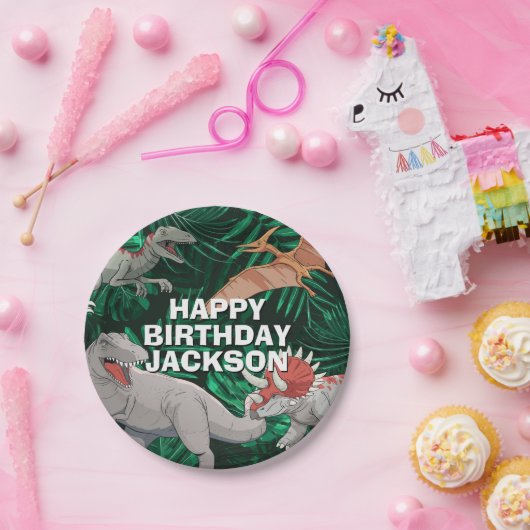カスタマイズ可能な恐竜誕生日キッズジュラシックTrex ペーパープレート (パーティー)