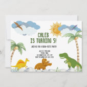 カスタマイズ可能な恐竜Tレックス誕生日 招待状 (正面)