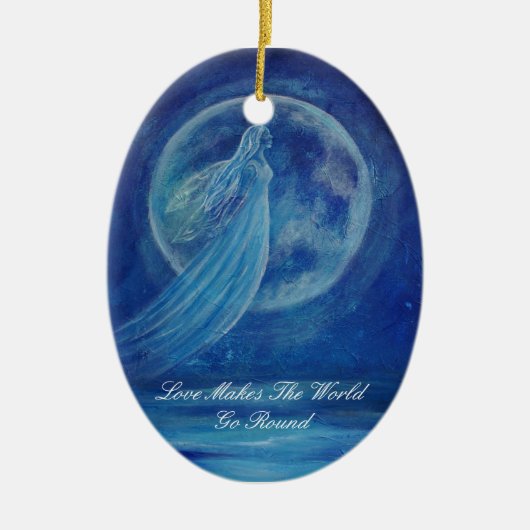カスタマイズ可能な愛は世界を天使Oのあたりで行かせます セラミックオーナメント (正面)