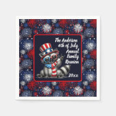 カスタマイズ可能な愛国的なラクーン7月4日パーティー スタンダードカクテルナプキン (正面)