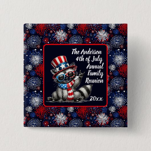 カスタマイズ可能な愛国的なラクーン7月4日パーティー 缶バッジ (正面)