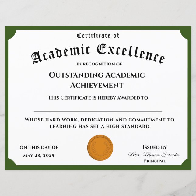 カスタマイズ可能な成績証明書 (正面)