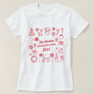 カスタマイズ可能な手描きのクリスマスの落書き家族デザイン Tシャツ