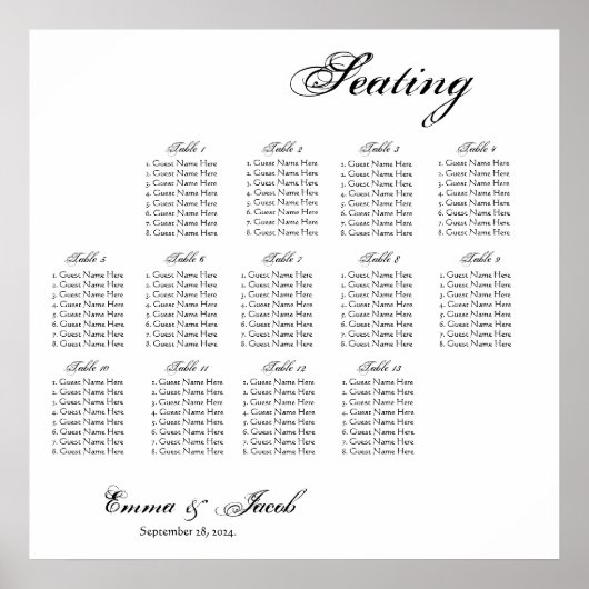 カスタマイズ可能な披露宴シーティングチャート ポスター (正面)