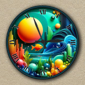 カスタマイズ可能な抽象芸術鮮やか海 ラウンド壁時計