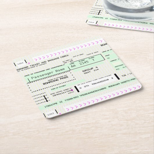 カスタマイズ可能な搭乗券 スクエアペーパーコースター (アングル)