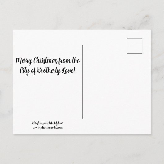 カスタマイズ可能な文字でフィラデルフィアのクリスマス シーズンポストカード (裏面)
