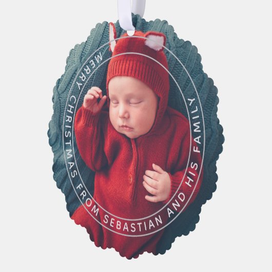 カスタマイズ可能な文字と写真エレガントメリークリスマス オーナメントカード (左)