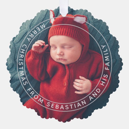 カスタマイズ可能な文字と写真エレガントメリークリスマス オーナメントカード (正面)