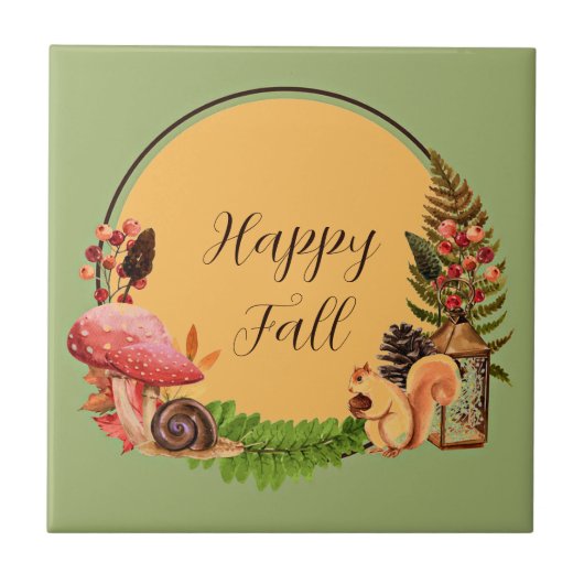 カスタマイズ可能な文字を備えたリスと自然 タイル (正面)