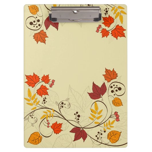 カスタマイズ可能な文字を持つ秋の葉のつる植物 クリップボード (正面)